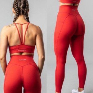 Alphalete High Rise Alphalux Pocket Legging in Lava Red